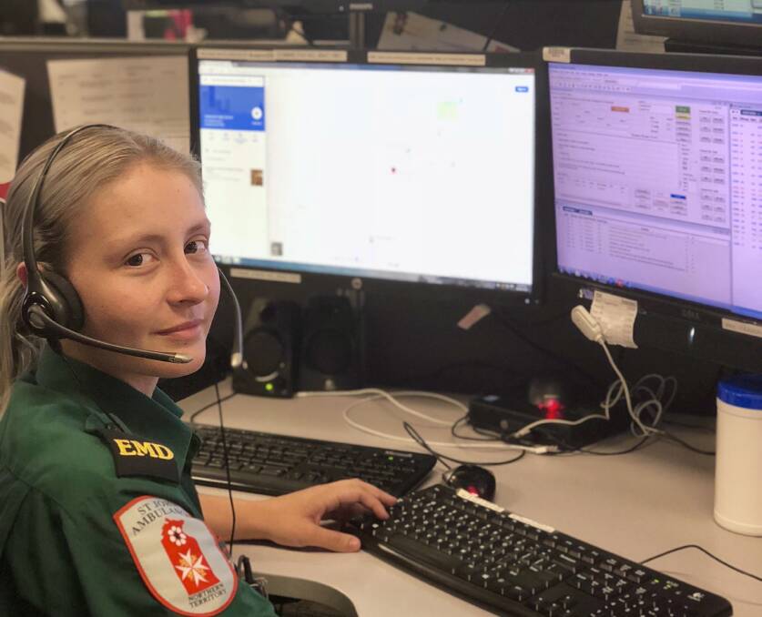 St John Ambulance Emergency Medical Dispatcher Bianca Stubbs at the Joint Emergency Services Communication Centre at Berrimah.