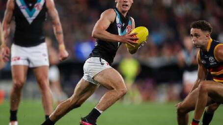 Port's Connor Rozee is set for a spell on the sidelines because of a hamstring injury. (Matt Turner/AAP PHOTOS)
